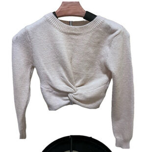 LONG SLEEVE CREAM COLORED TWIST FRONT SWEATER